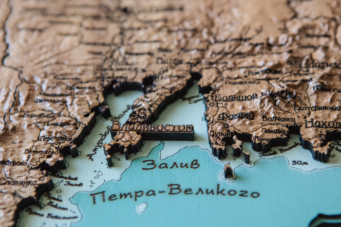 Wooden multi-layered map "Map of Primorsky Krai No. 1, land relief" to order