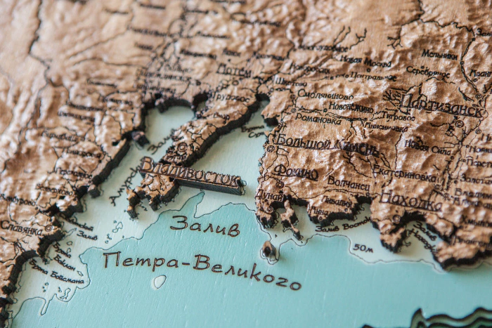 Wooden multi-layered map "Map of Primorsky Krai No. 1, land relief" to order