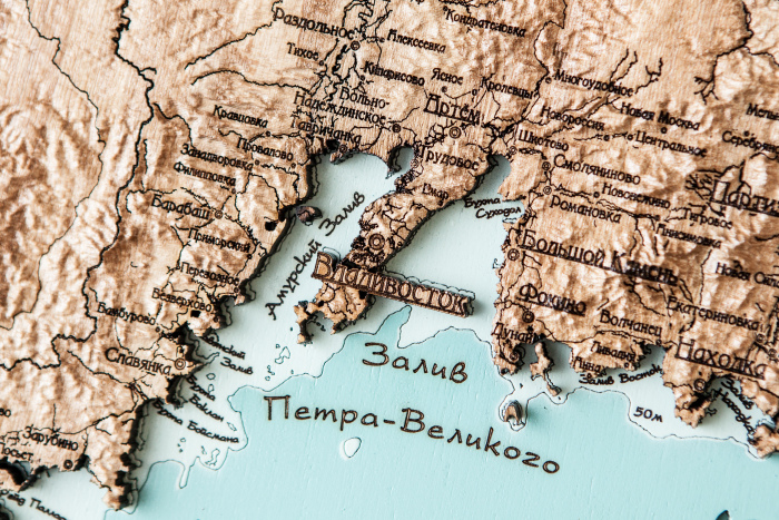 Wooden multi-layered map "Map of Primorsky Krai No. 1, land relief" to order