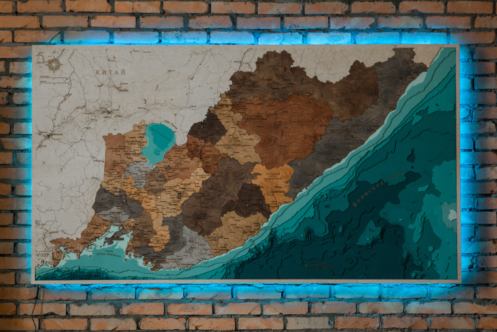 Multi-layered wooden map "Map of Primorsky Krai No. 2, with backlight" to order