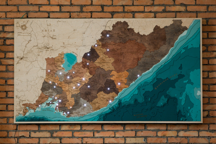 Multi-layered wooden map "Map of Primorsky Krai No. 2, with backlight" to order