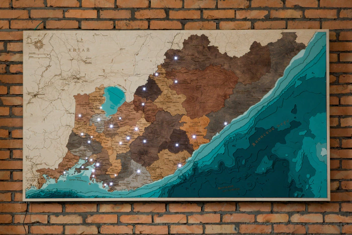 Multi-layered wooden map "Map of Primorsky Krai No. 2, with backlight" to order