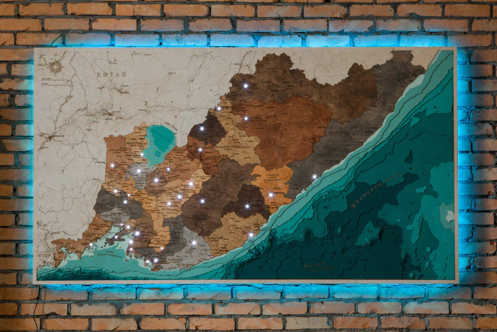 Multi-layered wooden map "Map of Primorsky Krai No. 2, with backlight" to order