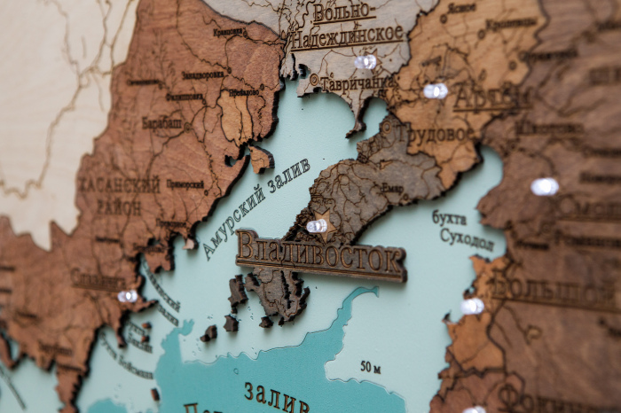 Multi-layered wooden map "Map of Primorsky Krai No. 2, with backlight" to order