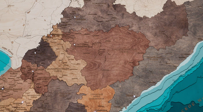 Multi-layered wooden map "Map of Primorsky Krai No. 2, with backlight" to order