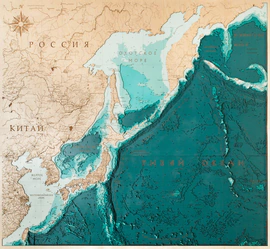 Wooden multi-layered "Map of the Northwestern Pacific Ocean" to order