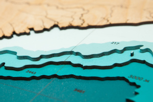 Wooden multi-layered "Map of the Northwestern Pacific Ocean" to order