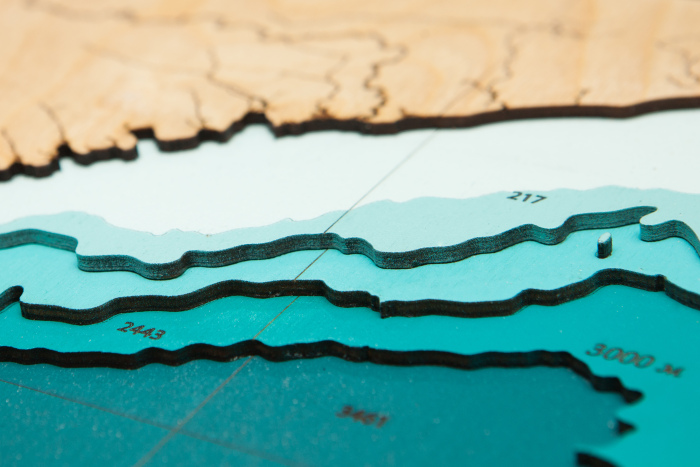Wooden multi-layered "Map of the Northwestern Pacific Ocean" to order