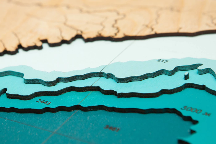 Wooden multi-layered "Map of the Northwestern Pacific Ocean" to order