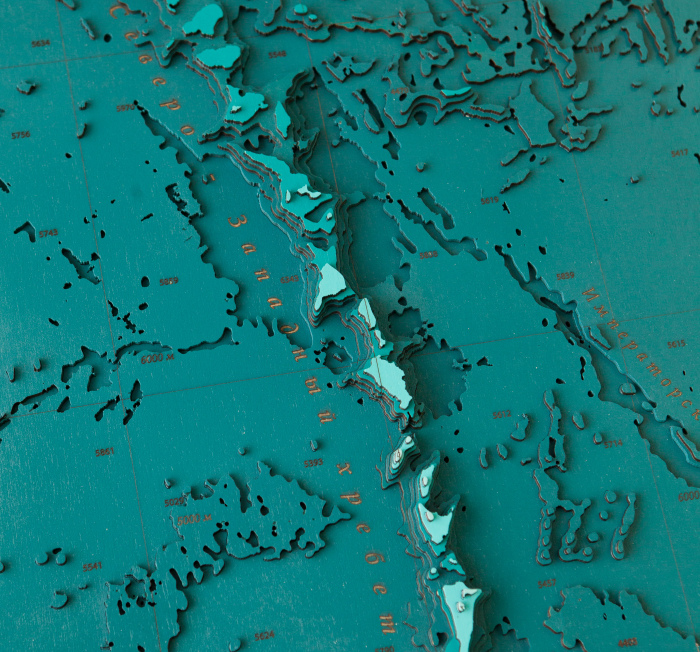 Wooden multi-layered "Map of the Northwestern Pacific Ocean" to order