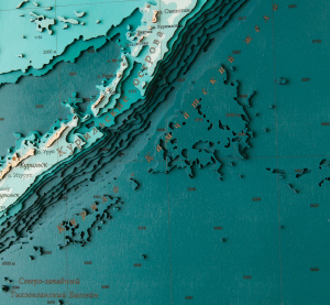 Wooden multi-layered "Map of the Northwestern Pacific Ocean" to order