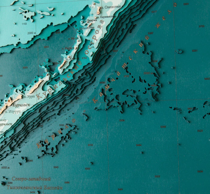 Wooden multi-layered "Map of the Northwestern Pacific Ocean" to order