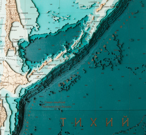 Wooden multi-layered "Map of the Northwestern Pacific Ocean" to order