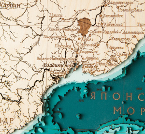 Wooden multi-layered "Map of the Northwestern Pacific Ocean" to order