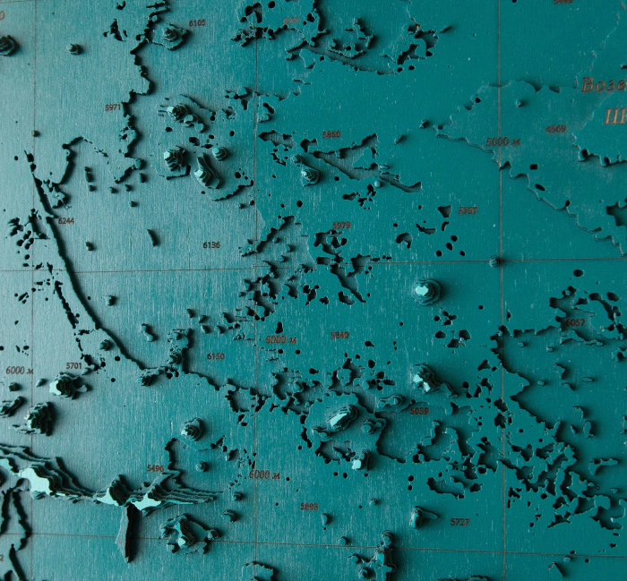 Wooden multi-layered "Map of the Northwestern Pacific Ocean" to order
