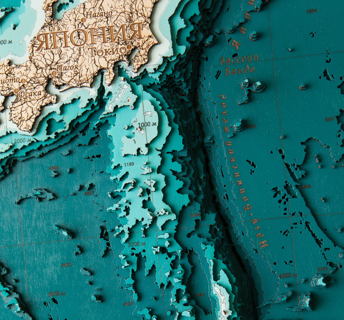 Wooden multi-layered "Map of the Northwestern Pacific Ocean" to order