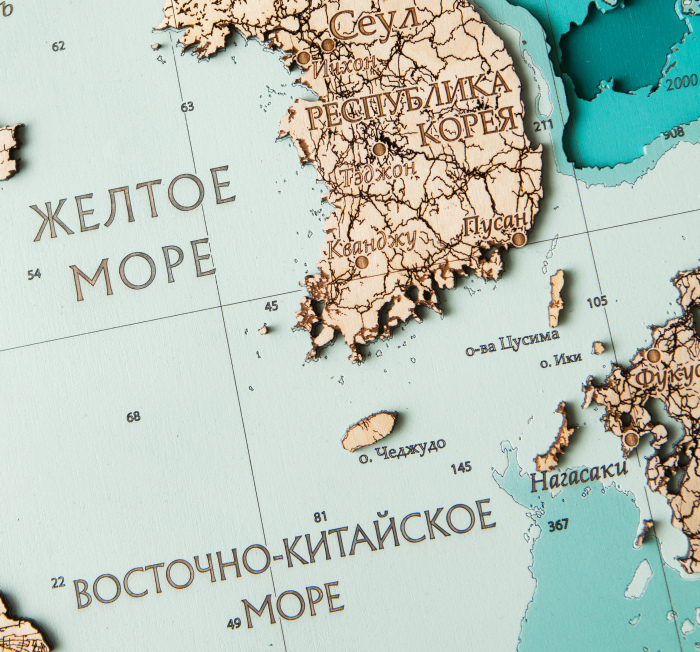 Wooden multi-layered "Map of the Northwestern Pacific Ocean" to order