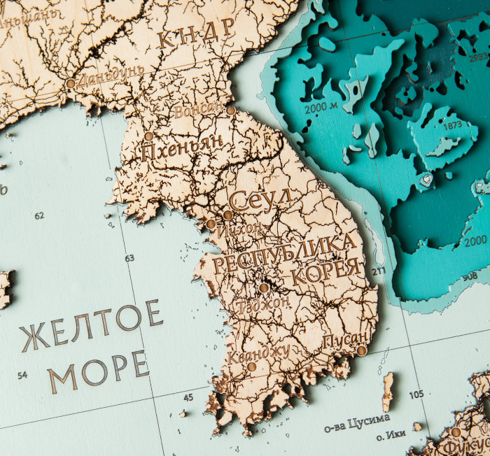 Wooden multi-layered "Map of the Northwestern Pacific Ocean" to order