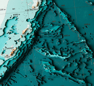 Wooden multi-layered "Map of the Northwestern Pacific Ocean" to order