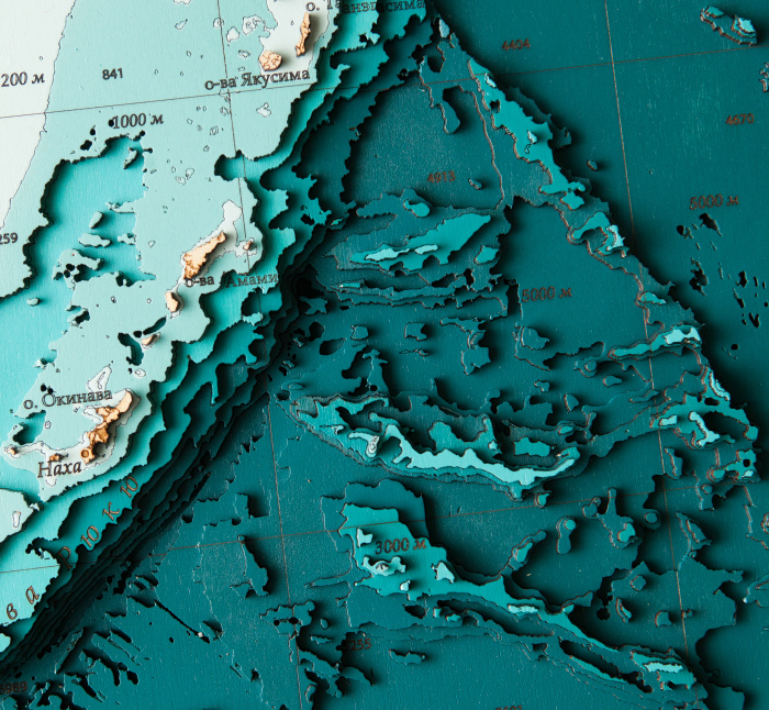 Wooden multi-layered "Map of the Northwestern Pacific Ocean" to order