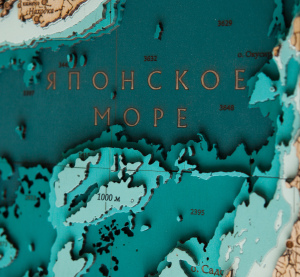 Wooden multi-layered "Map of the Northwestern Pacific Ocean" to order