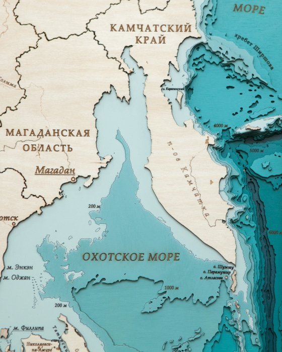 Wooden multi-layered "Map of the Far Eastern Federal District No. 1" to order