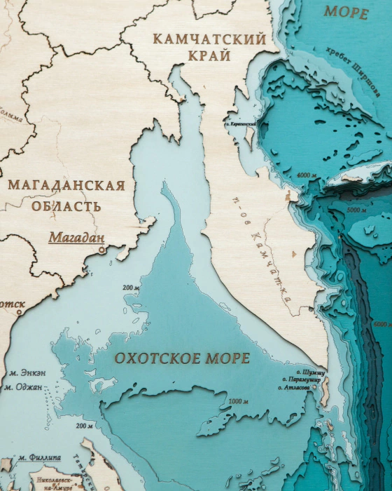 Wooden multi-layered "Map of the Far Eastern Federal District No. 1" to order