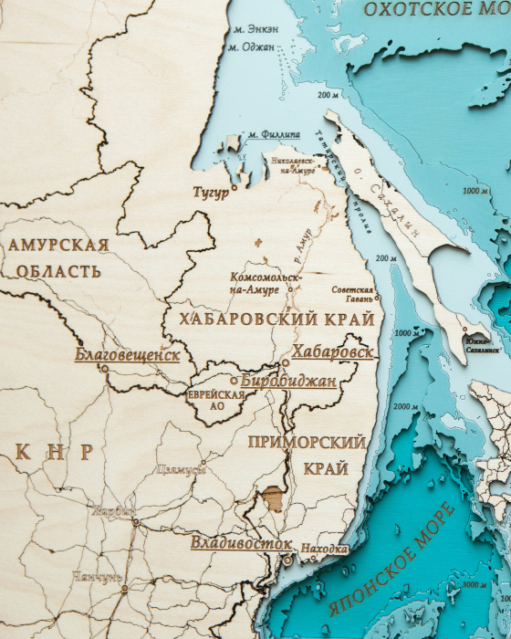 Wooden multi-layered "Map of the Far Eastern Federal District No. 1" to order