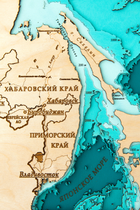 Wooden multi-layered "Map of the Far Eastern Federal District No. 1" to order