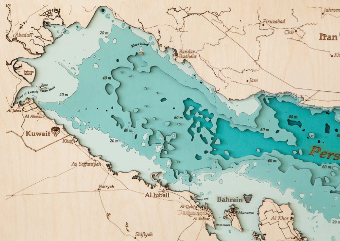 Wooden multi-layered "Map of the Persian Gulf" to order
