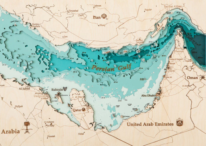 Wooden multi-layered "Map of the Persian Gulf" to order