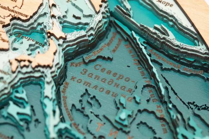 Wooden multi-layered "World Map No. 3" to order