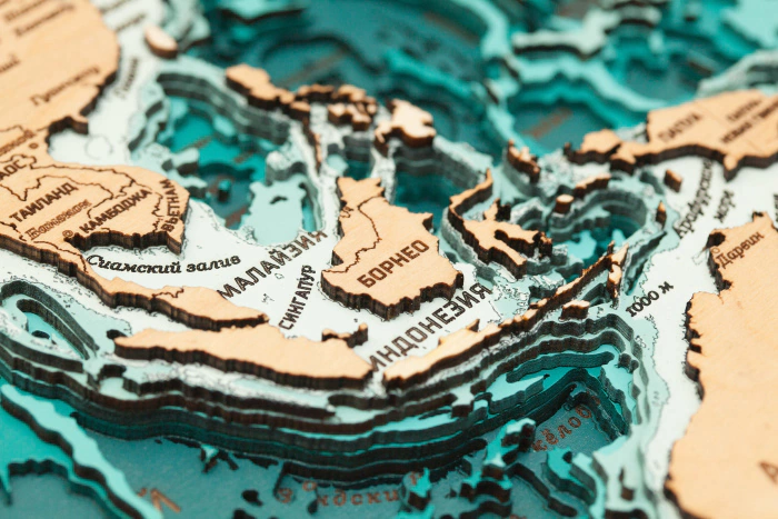 Wooden multi-layered "World Map No. 3" to order