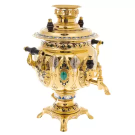 Tea set with samovar "Russian feast" for 6 persons, with malachite, Zlatoust