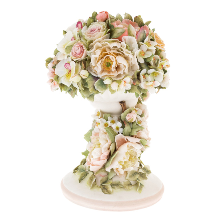 Сувенир из фарфора "Корзина с цветами" вертикальная, большая