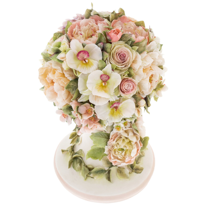 Сувенир из фарфора "Корзина с цветами" вертикальная, большая