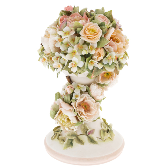 Сувенир из фарфора "Корзина с цветами" вертикальная, большая