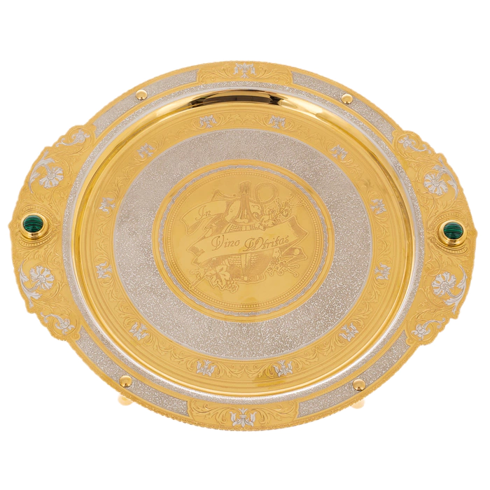 Tray dish "In vino veritas" with malachite, Zlatoust