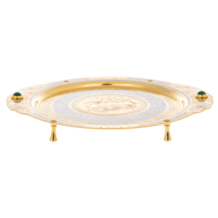 Tray dish "In vino veritas" with malachite, Zlatoust