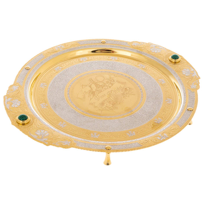 Tray dish "In vino veritas" with malachite, Zlatoust