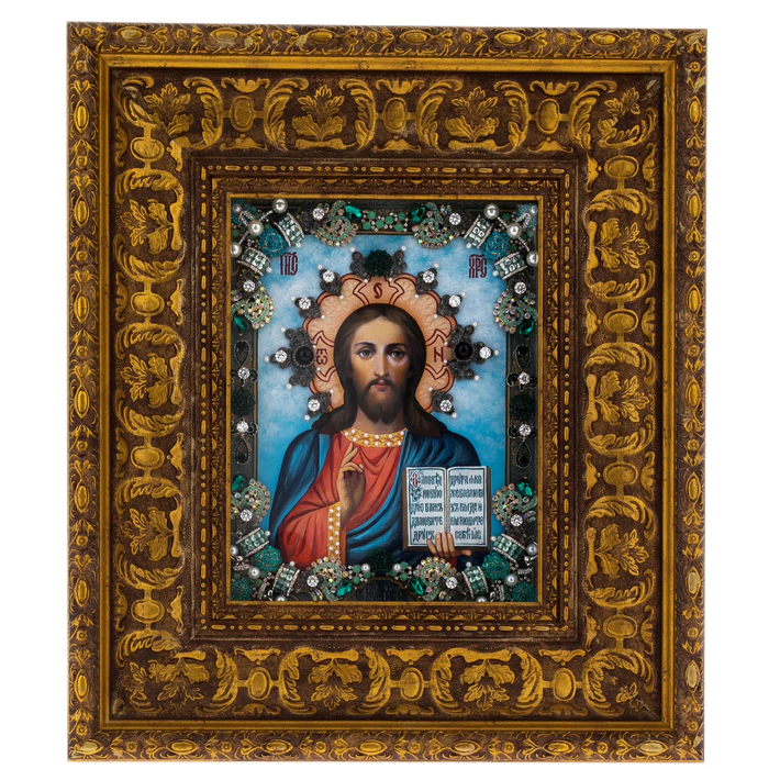 Oil icon "Savior the Almighty" with gold leaf