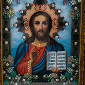 Икона масляная "Спас Вседержитель" с сусальным золочением