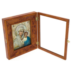 The icon of the Virgin of Kazan wedding with stained glass enamels