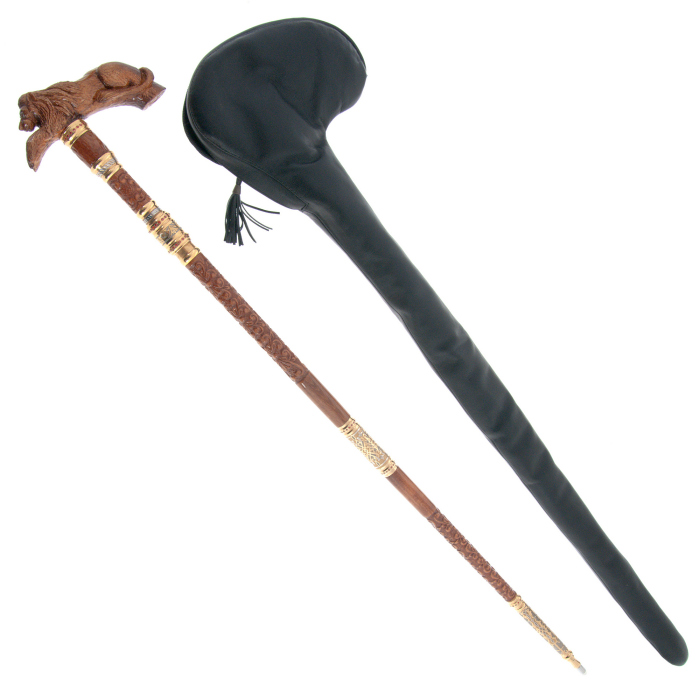 Walking stick with stiletto "Lion" mahogany, Zlatoust