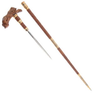 Walking stick with stiletto "Lion" mahogany, Zlatoust