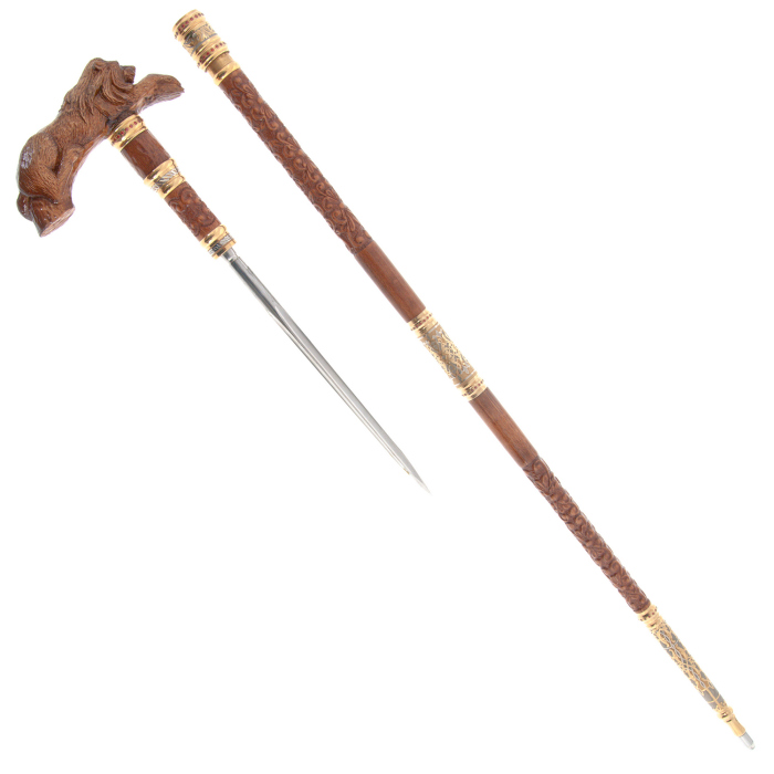 Walking stick with stiletto "Lion" mahogany, Zlatoust