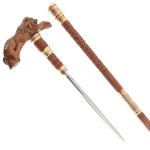 Walking stick with stiletto "Lion" mahogany, Zlatoust