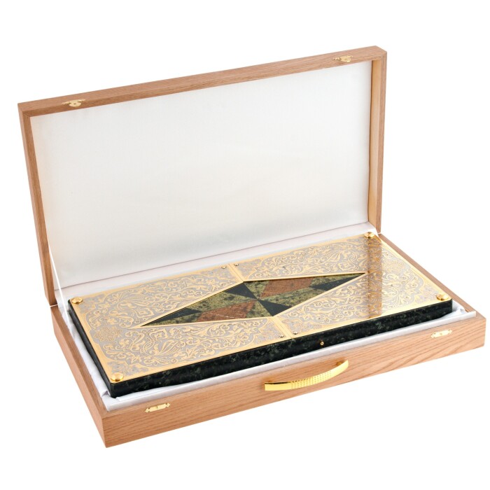 Backgammon made of serpentine, jasper and milk agate "Sultan" Zlatoust