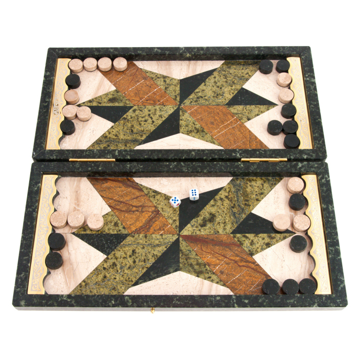 Backgammon made of serpentine, jasper and milk agate "Sultan" Zlatoust