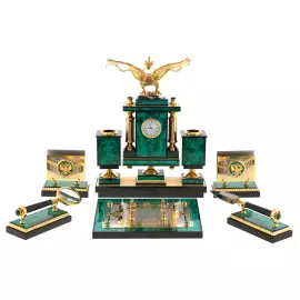 Настольный набор руководителя из малахита "Двуглавый орел" Златоуст